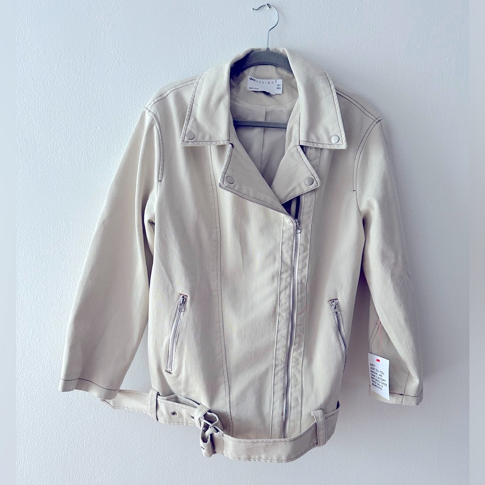 ASOS DESIGN - Longline Biker Jacket - size 2 - Washed Cotton in Ecru (NWT)